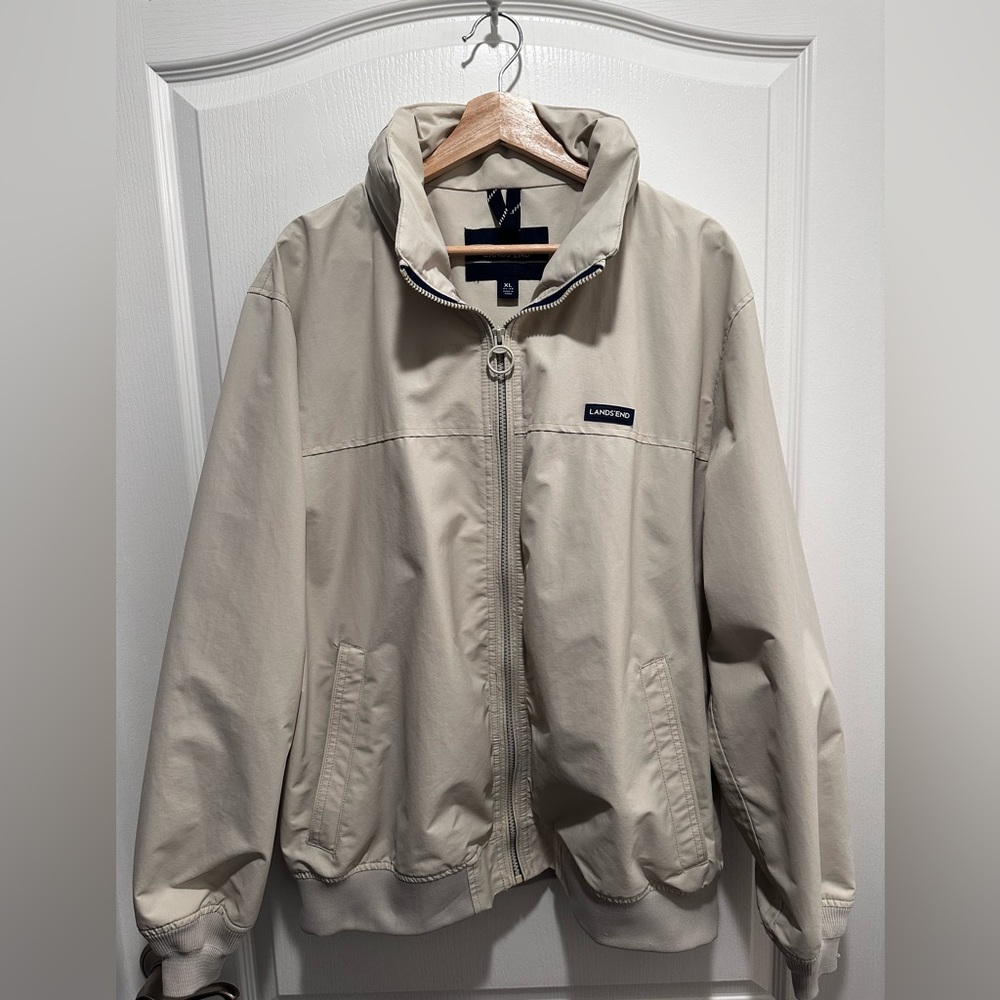 Men’s Lands’ End Neutral Beige Jacket with Hood - Size XL